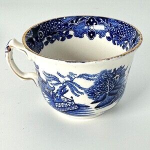 Burleigh Ware Blue Willow Teacup Dinnerware Tableware UK CHIP Decorative Use